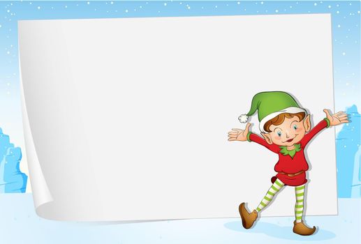 Illustration of an elf on christmas paper background