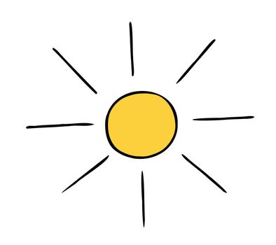 Cartoon vector illustration of sun, sunny weather. Colored and black outlines.