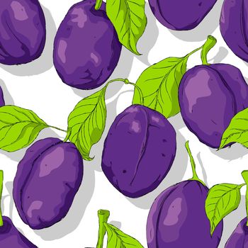 Plums repeating pattern, editable vector template