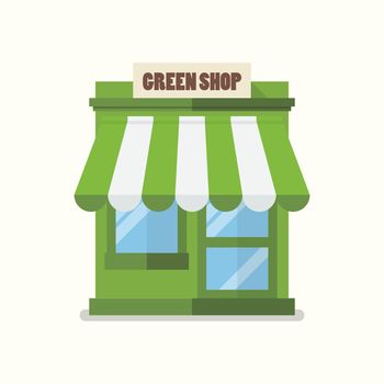 Green shop store flat icon. Eco organic local store. Vector flat style
