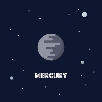 Mercury on space background. star and planets on galaxy background. Flat style vector illustration
