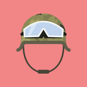 Military metal helmet with goggles . Vector illustration
