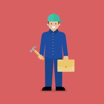 Craftsman character cartoon. Blue collar worker in flat style
