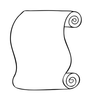 Cartoon vector illustration of paper scroll. Black outlined and white colored.