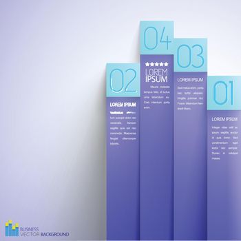 Alternative business infographics with vertical lilac paper stripes with blue numbered marks on light background vector illustration