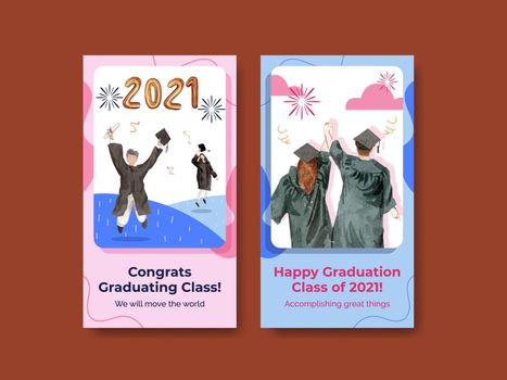Instagram template with class of 2021 concept,watercolor style