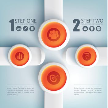 Web digital infographics with text business icons on red circles and rectangles on light background vector illustration