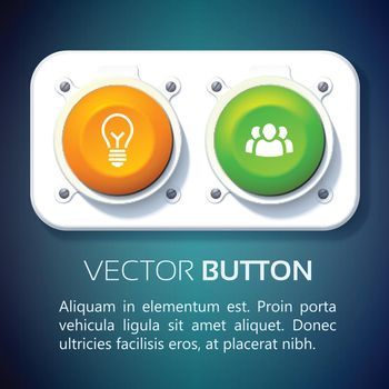 Abstract web infographics with business icons and colorful round buttons attached to metal panel isolated vector illustration