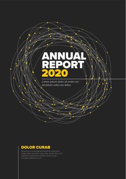 Vector abstract annual report cover template with sample text and abstract circle shape - simple minimalistic layout for brochure cover, flyer or document front page, dark version