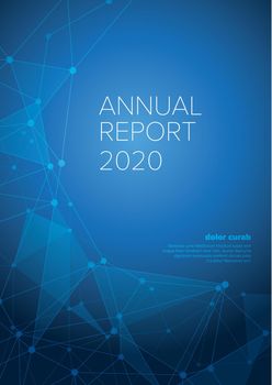 Vector abstract space blue annual report cover template with sample text and abstract background - low poly universal report network triangles version