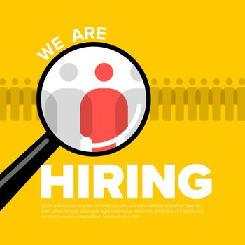 We are hiring minimalistic yellow flyer template - looking for new members of our team hiring a new member colleages to our company organization team simple motive with magnifying glass