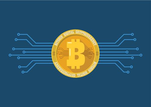 Bitcoin digital cryptocurrency. Flat style vector illustration