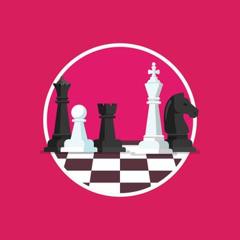 Business strategy with chess figures on a chess board. Flat design icon