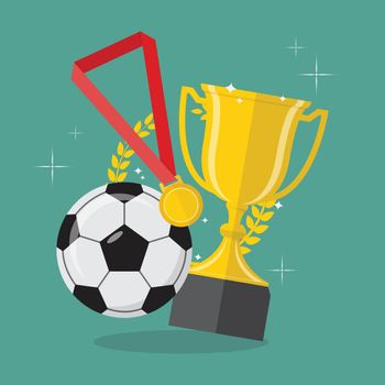 Soccer ball with achievement awards. Vector illustration