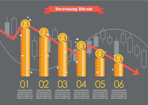 Bitcoin with graph down infographic. Financial concept