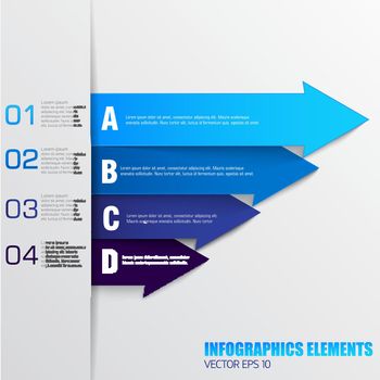 Business infographics elements with numbered arrow text fields in blue colors flat vector illustration