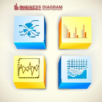 Business squares infographics with 3d colorful cubes diagram graphs chart on light background isolated vector illustration