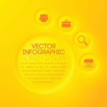 Business infographic concept with orange circle buttons and icons on light background vector illustration