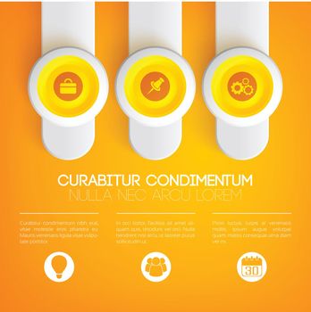 Business infographic concept with icons on yellow circles and vertical round banners on light background vector illustration