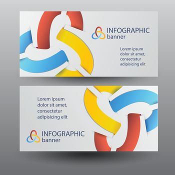Business infographic horizontal banners with text and colorful light ribbons on gray background isolated vector illustration