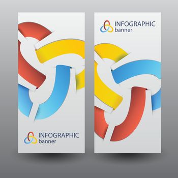 Infographic business vertical banners with colorful ribbon elements on gray background isolated vector illustration