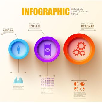 Web business infographic template with text three steps colorful circles and icons on light background vector illustration