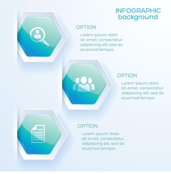 Business infographic option layout in paper style with hexagon markers and explanatory text flat vector illustration 