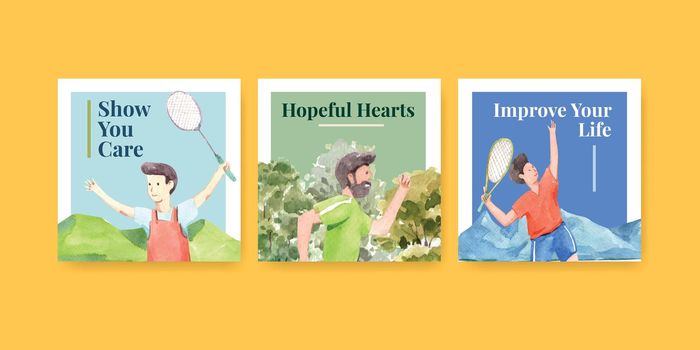 Ads template with world mental health day concept design for advertise and marketing watercolor vector