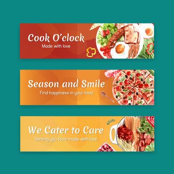 Cooking banner template design for brochure,web and leaflet watercolor illustration
