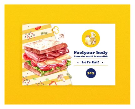 Facebook template with cooking design for brochure,web and leaflet watercolor illustration