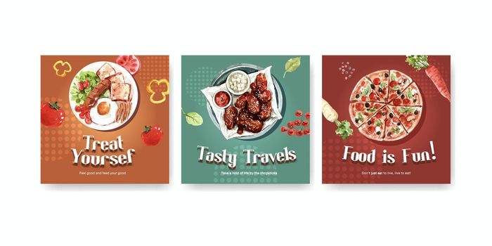 Advertising template with cooking design for brochure and leaflet watercolor illustration