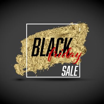 Black Friday sale label - golden splash with white frame and text content