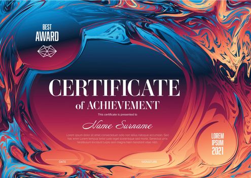 Modern art certificate of achievement template with place for your content - horizontal fresh colors version