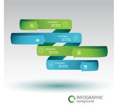 Ribbon infographic business concept with green and blue curved arrows four options and icons isolated vector illustration