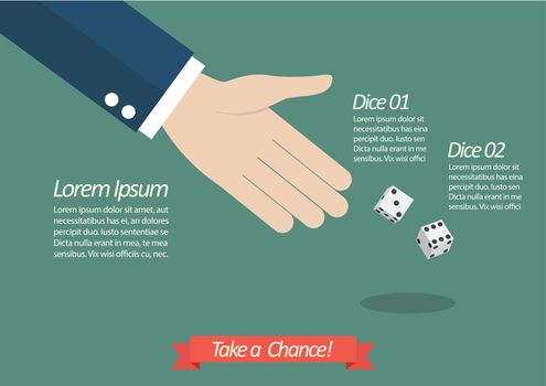 Take a chance infographic. Businessman throwing dice