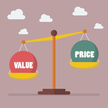 Value and Price balance on the scale. Business Concept
