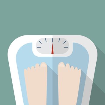 Bare feet on weight scale. Vector illustration