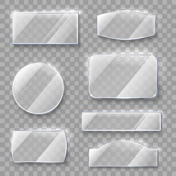 Transparent glass plates with flares for web design and presentations on seamless background vector illustration