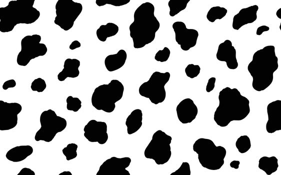 Abstract modern cow fur seamless pattern. Animals trendy background. Black and white decorative vector illustration for print, card, postcard, fabric, textile. Modern ornament of stylized skin.
