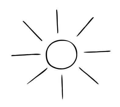 Cartoon vector illustration of sun, sunny weather. Black outlined and white colored.