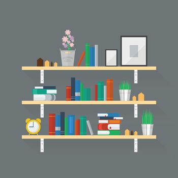 Wooden Bookshelf in flat style