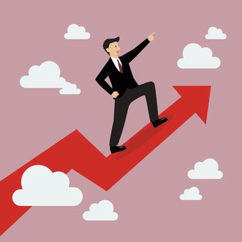Businessman standing on a growing graph. Business Growth Concept