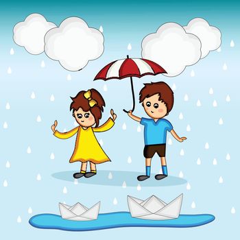 illustration of elements of Monsoon Season background