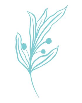 Simple silhouette of a sheet, vector illustration. Single stem with leaves, outline. Botanical graceful element for design.