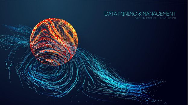 Big data analytics abstract vector background. Abstract technology background wave flow. Data science concept. 3d vector sphere data stream in abstract style.