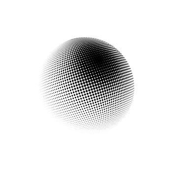 Halftone sphere dotted vector illustration. Circle halftone patterns dots logo.