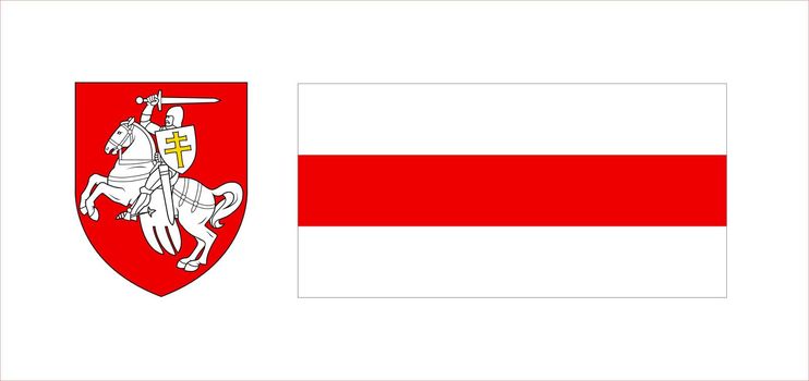 Coat of arms and flag of the Republic of Belarus in 1991 - 1994. Vector illustration.