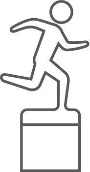 Athletic trophy icon in thin outline style. Running triathlon decathlon competition sport