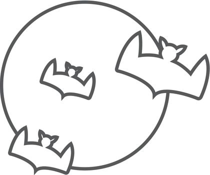 Bats and moon icon in thin outline style. Animal season Halloween spooky symbol celebration symbol