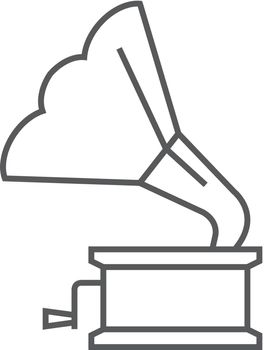 Gramophone icon in thin outline style. Music instrument player listen nostalgia